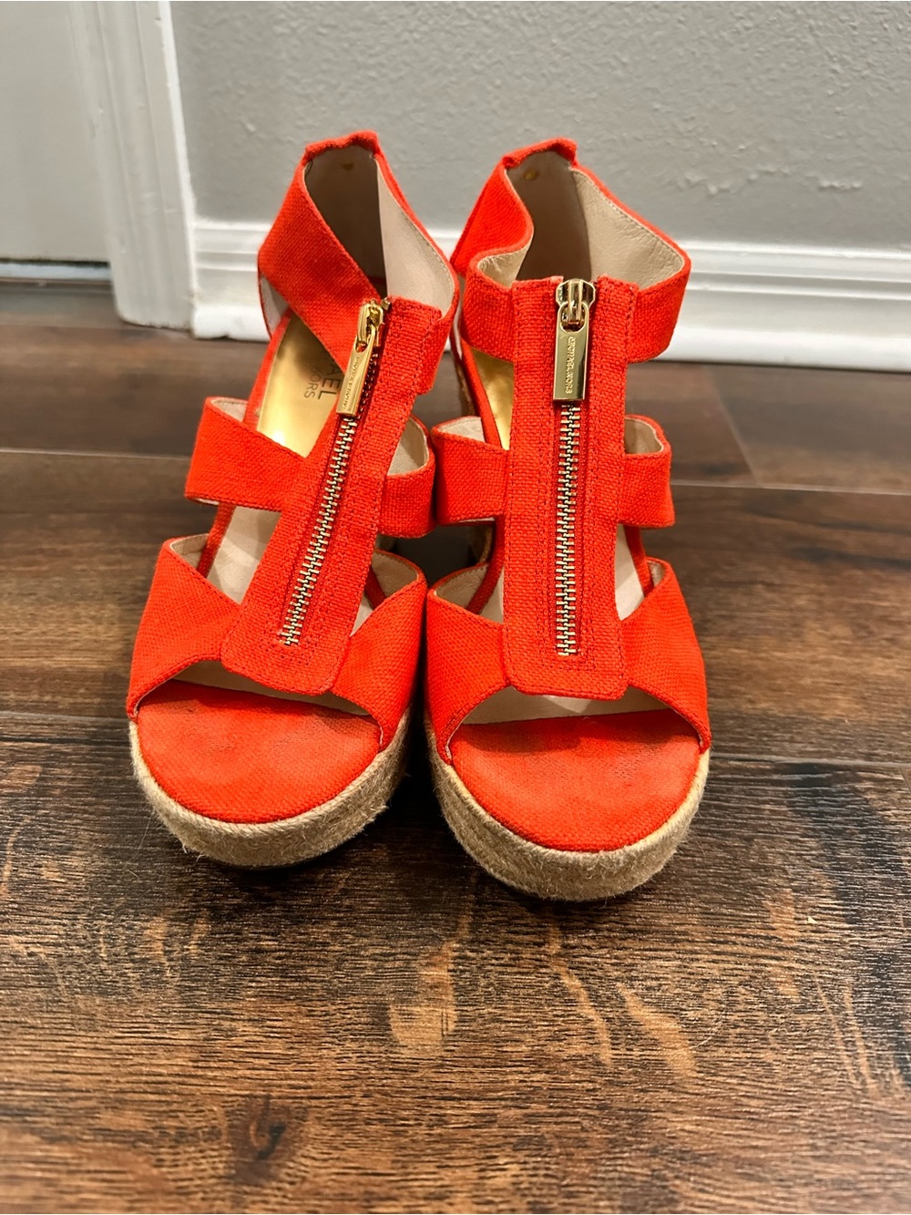 Michael Kors -Damita Women's Orange Zip-Front Espadrille Wedge Sandals 7 1/2